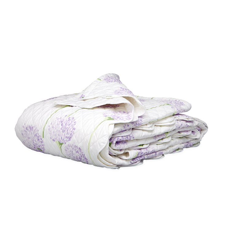Charlotte Twin White Cotton Quilt with Lavender Floral Design