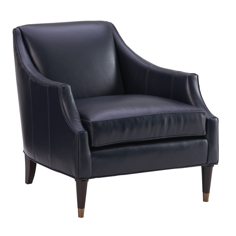 Navy Blue Leather Armchair with Gold Accents