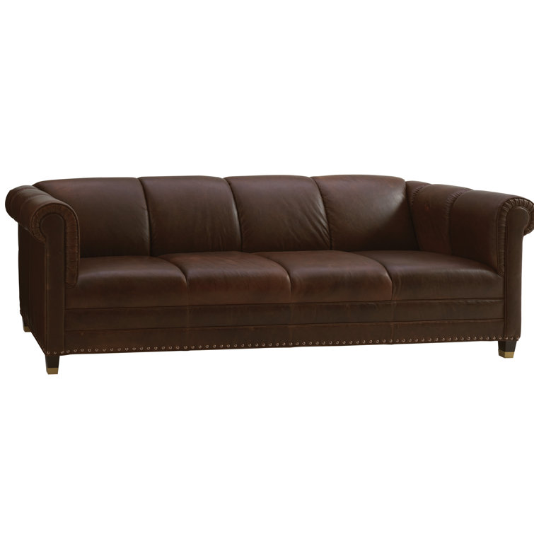 Carlyle Brown Leather Sofa with Nailhead Trim