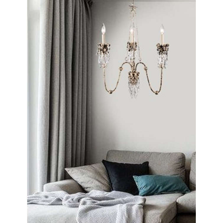 Mini Venetian 3-Light Crystal Chandelier with Beige Patina Finish