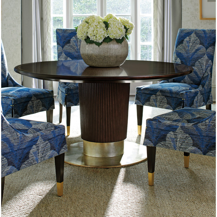 Waldorf 60" Round Walnut & Marble Dining Table with Silver Accents