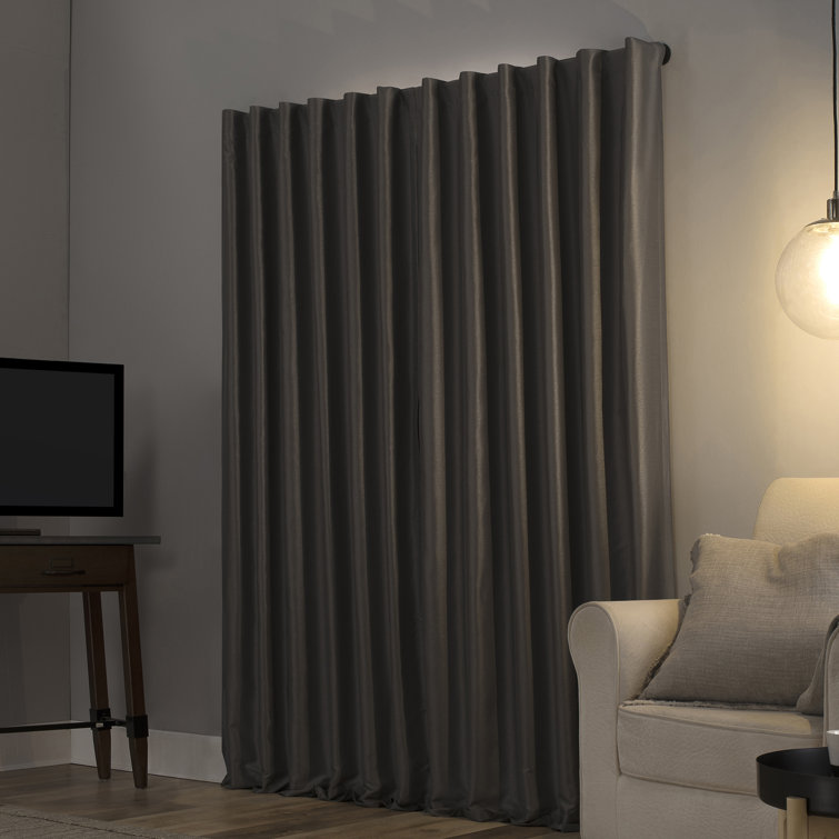Gray Faux Silk Blackout Back Tab Curtain Panel, 50" x 84"