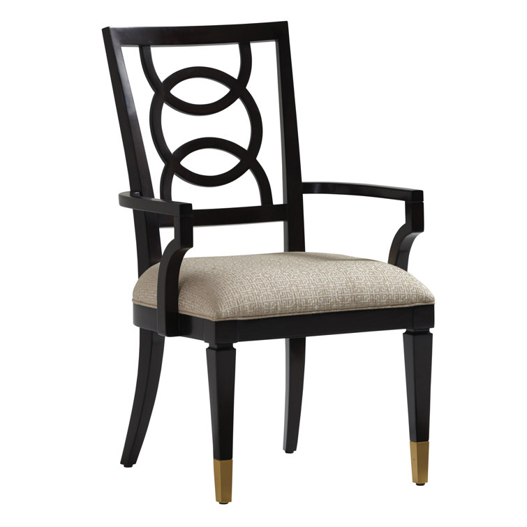 Modern Ivory Geometric Leather Arm Chair with Satin Gold Ferrules