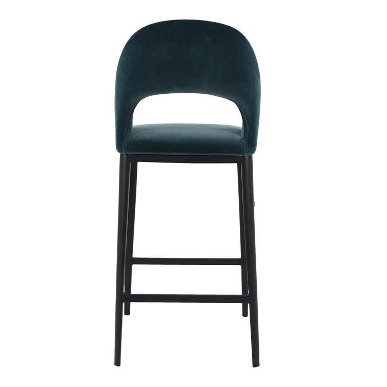 Teal Upholstered Steel Frame Counter Stool with Low Back