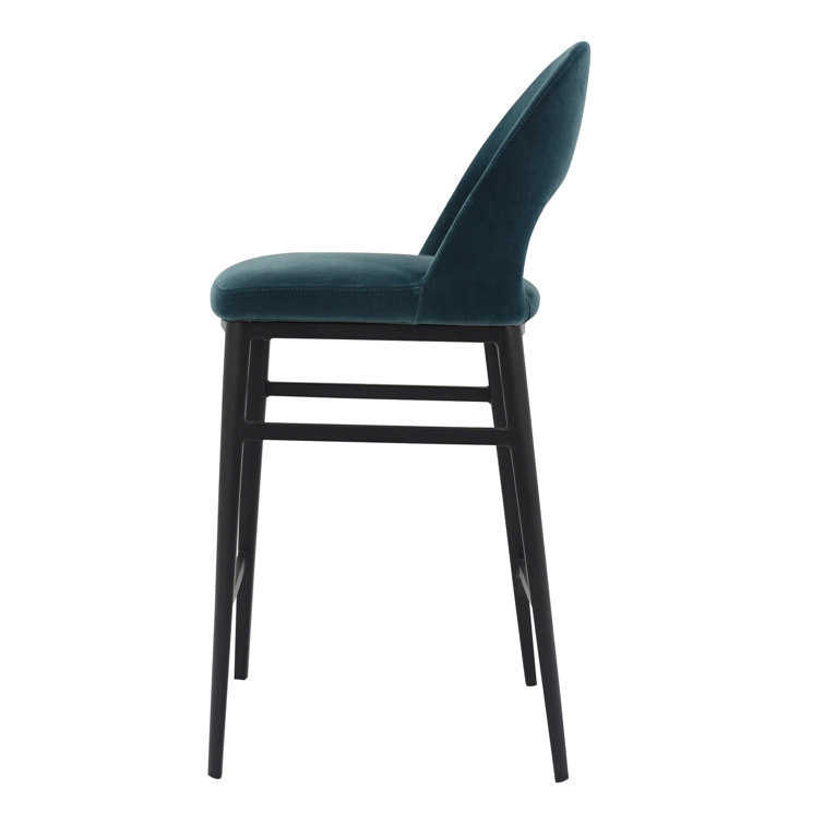 Contemporary Teal Velvet & Metal Counter Stool, 16.5"W