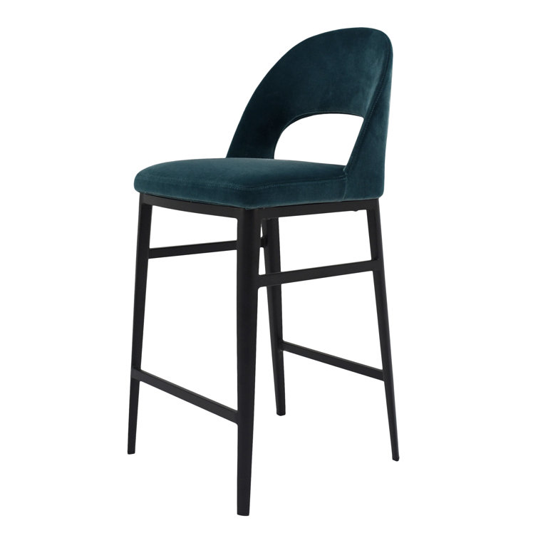 Teal Upholstered Steel Frame Counter Stool with Low Back