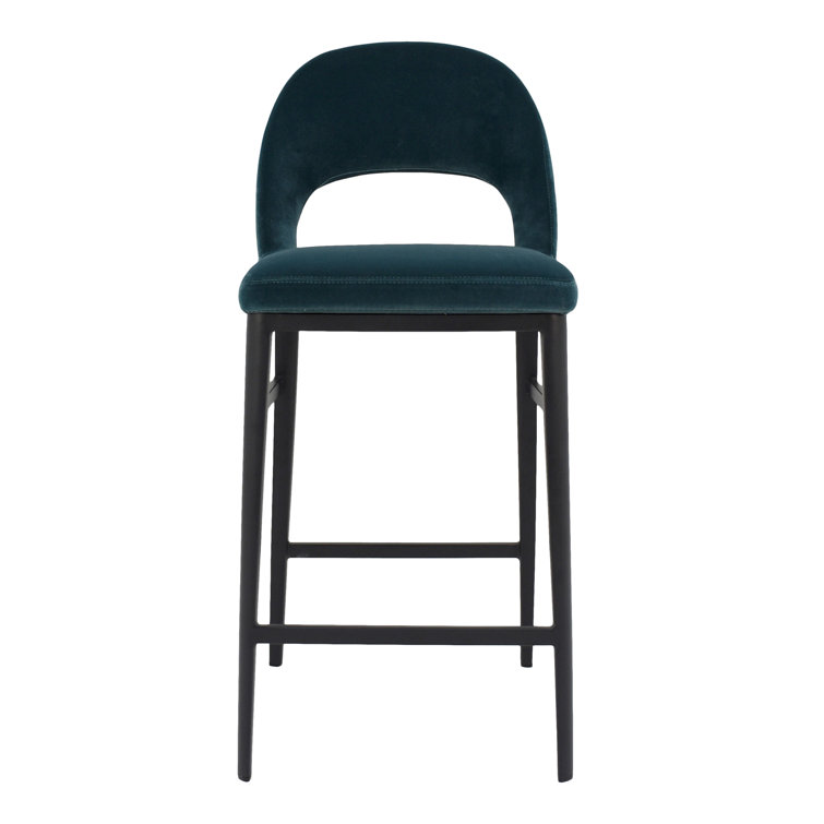 Teal Upholstered Steel Frame Counter Stool with Low Back