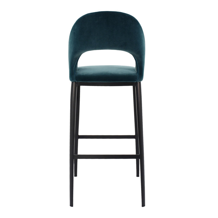 Contemporary Teal Velvet & Metal Counter Stool, 16.5"W