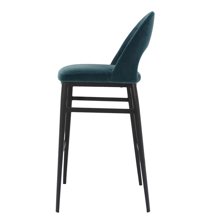 Contemporary Teal Velvet & Metal Counter Stool, 16.5"W