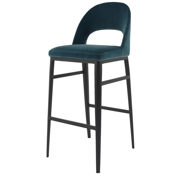 Teal Upholstered Steel Frame Counter Stool with Low Back