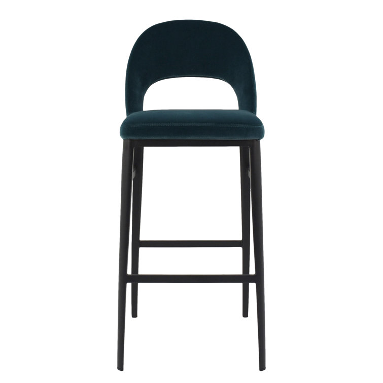 Contemporary Teal Velvet & Metal Counter Stool, 16.5"W