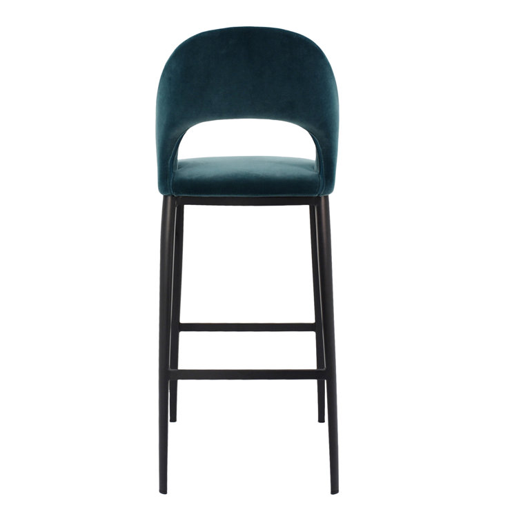Contemporary Teal Velvet & Metal Counter Stool, 16.5"W