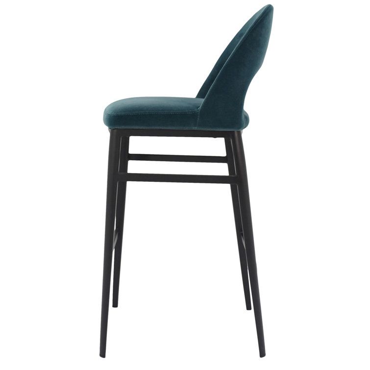 Teal Upholstered Steel Frame Counter Stool with Low Back
