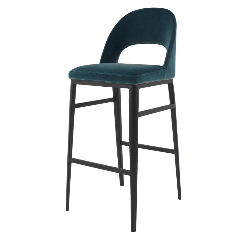 Contemporary Teal Velvet & Metal Counter Stool, 16.5"W