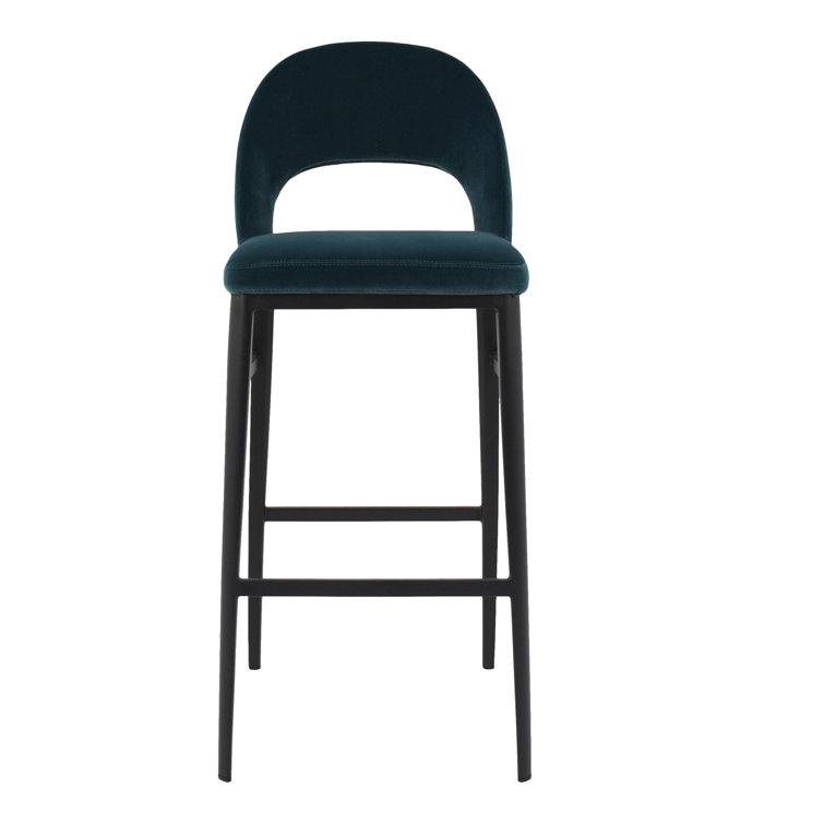 Contemporary Teal Velvet & Metal Counter Stool, 16.5"W