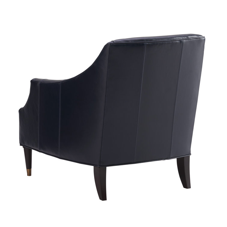 Navy Blue Leather Armchair with Gold Accents