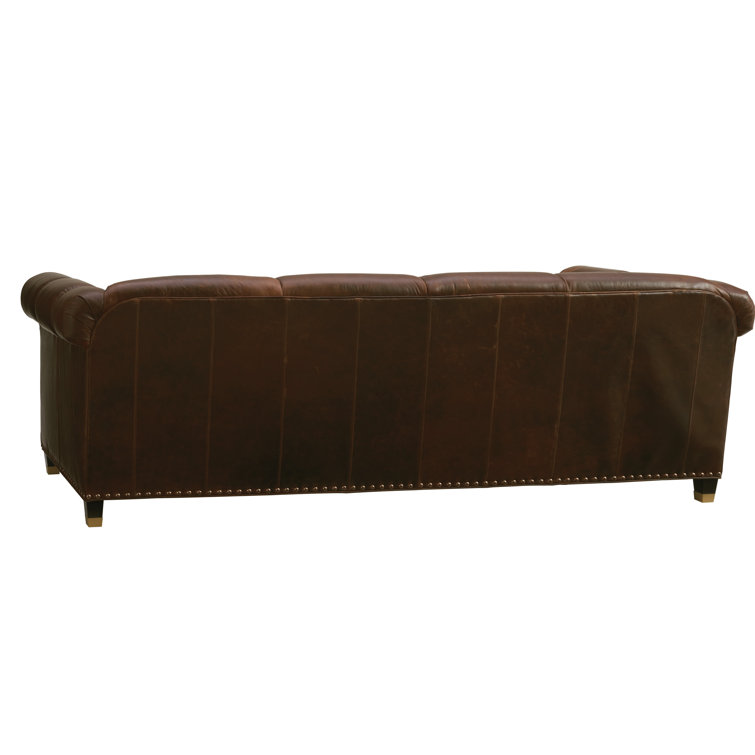 Carlyle Brown Leather Sofa with Nailhead Trim