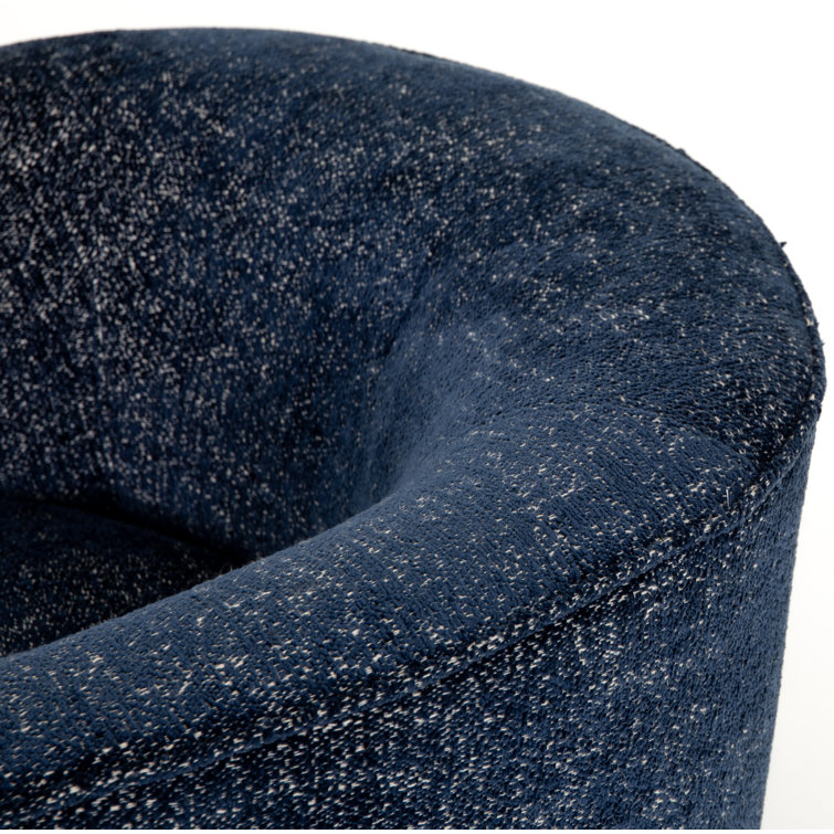 Comal Azure Leather-Wrapped Modern Swivel Barrel Chair
