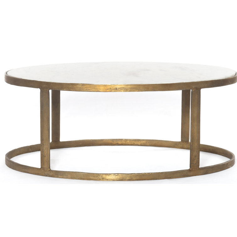 Gold and White Oval Marble Glass Nesting Coffee Table