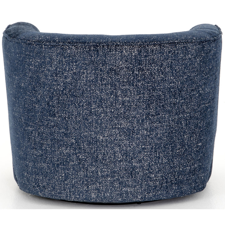 Comal Azure Leather-Wrapped Modern Swivel Barrel Chair