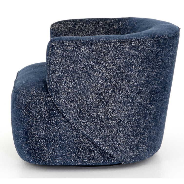 Comal Azure Leather-Wrapped Modern Swivel Barrel Chair