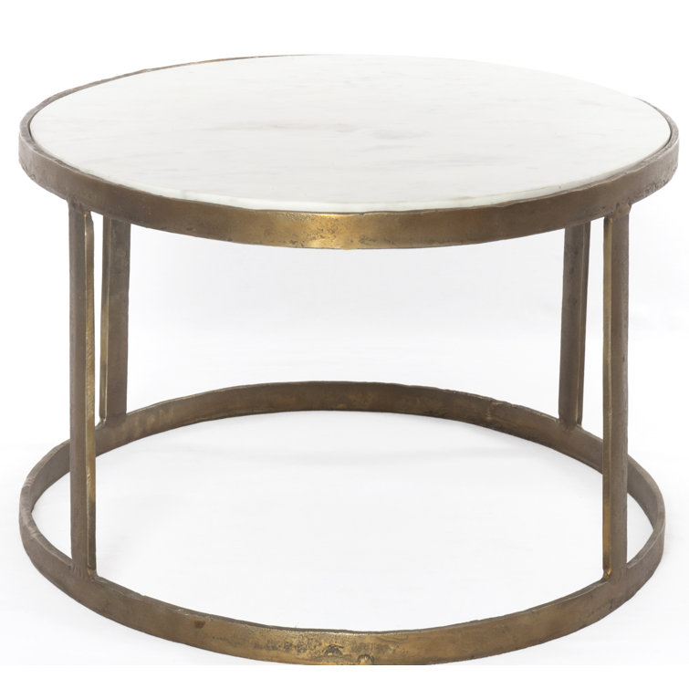 Gold and White Oval Marble Glass Nesting Coffee Table