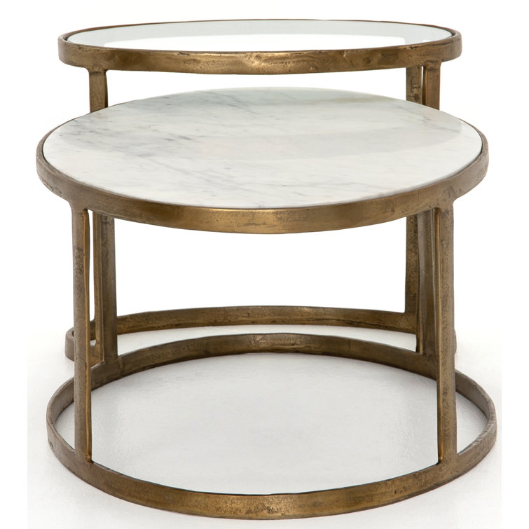 Gold and White Oval Marble Glass Nesting Coffee Table