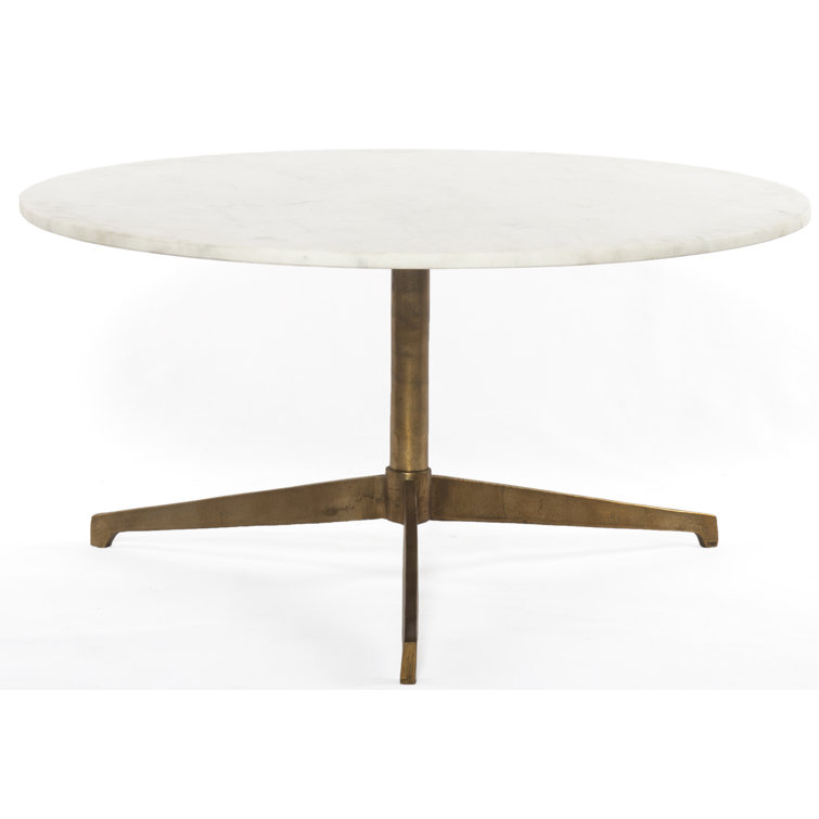 32" Gold and White Contemporary Round Marble Coffee Table with Storage