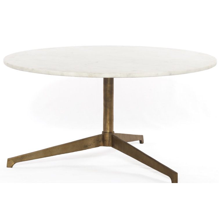 32" Gold and White Contemporary Round Marble Coffee Table with Storage