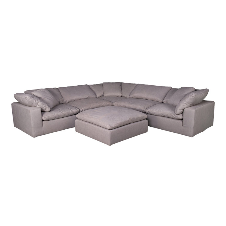 Light Gray Velvet Square Ottoman with Solid Wood Frame