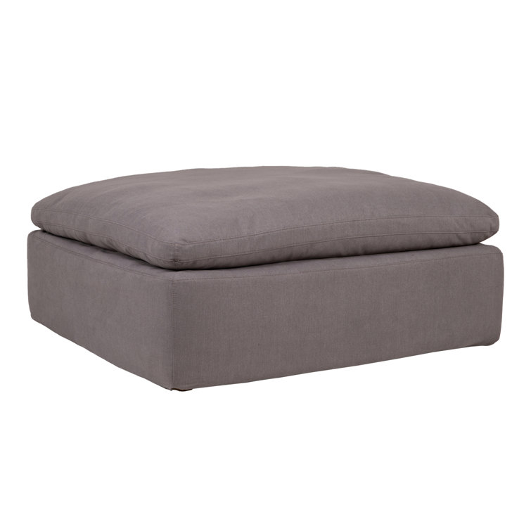 Light Gray Velvet Square Ottoman with Solid Wood Frame