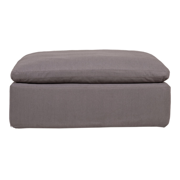 Light Gray Velvet Square Ottoman with Solid Wood Frame
