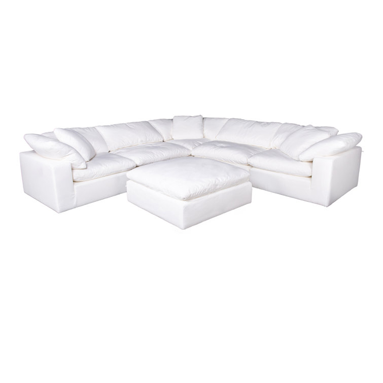 Cream White Velvet Performance Fabric Ottoman with Solid Wood Frame