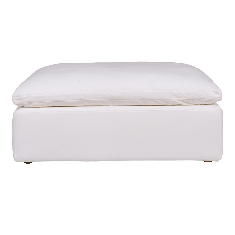 Cream White Velvet Performance Fabric Ottoman with Solid Wood Frame