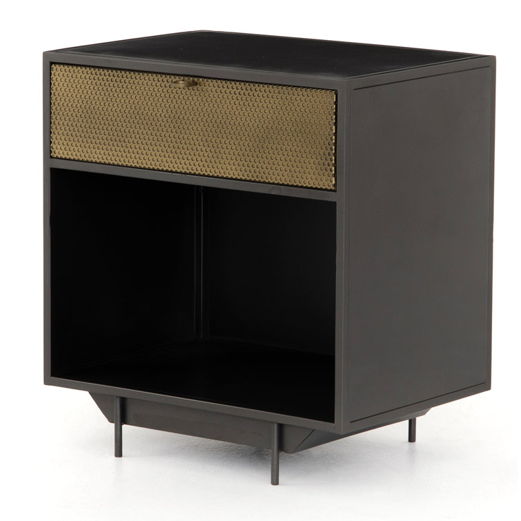 Contemporary Solstice Black Iron and Brass Nightstand