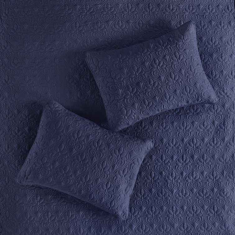 Navy King Microfiber Reversible Quilted Bedspread Set