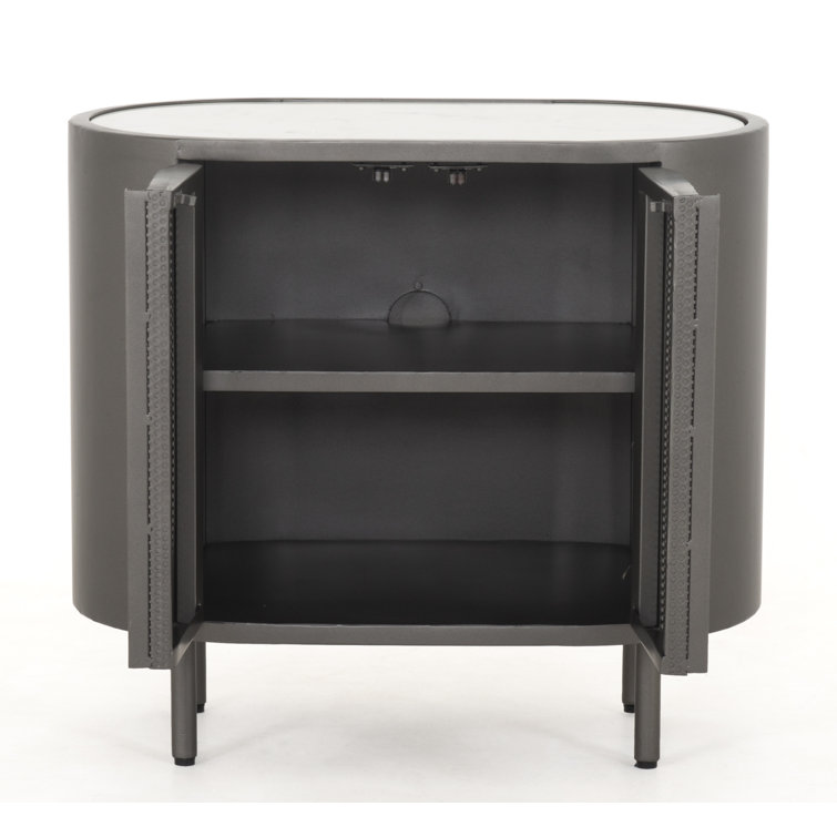 Modern Industrial Black and White Marble-Top Nightstand