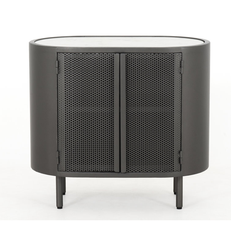 Modern Industrial Black and White Marble-Top Nightstand