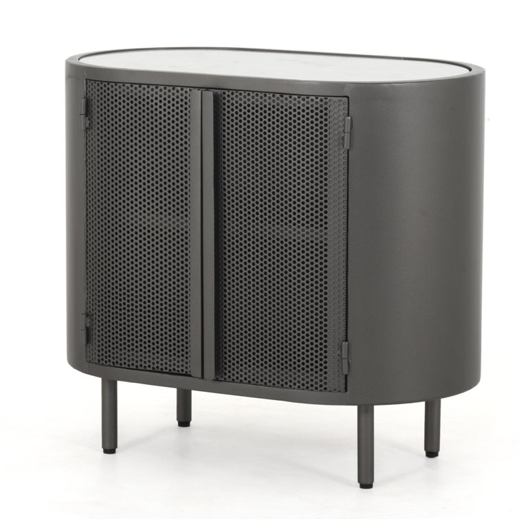 Modern Industrial Black and White Marble-Top Nightstand