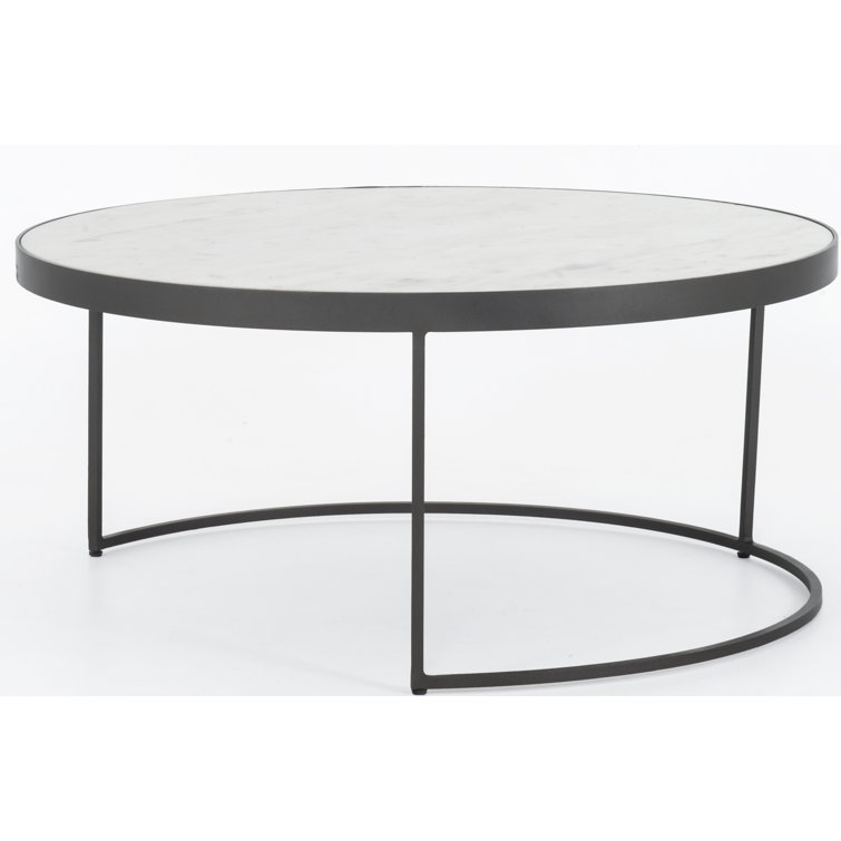 Gray and White Marble Round Metal Nesting Coffee Table