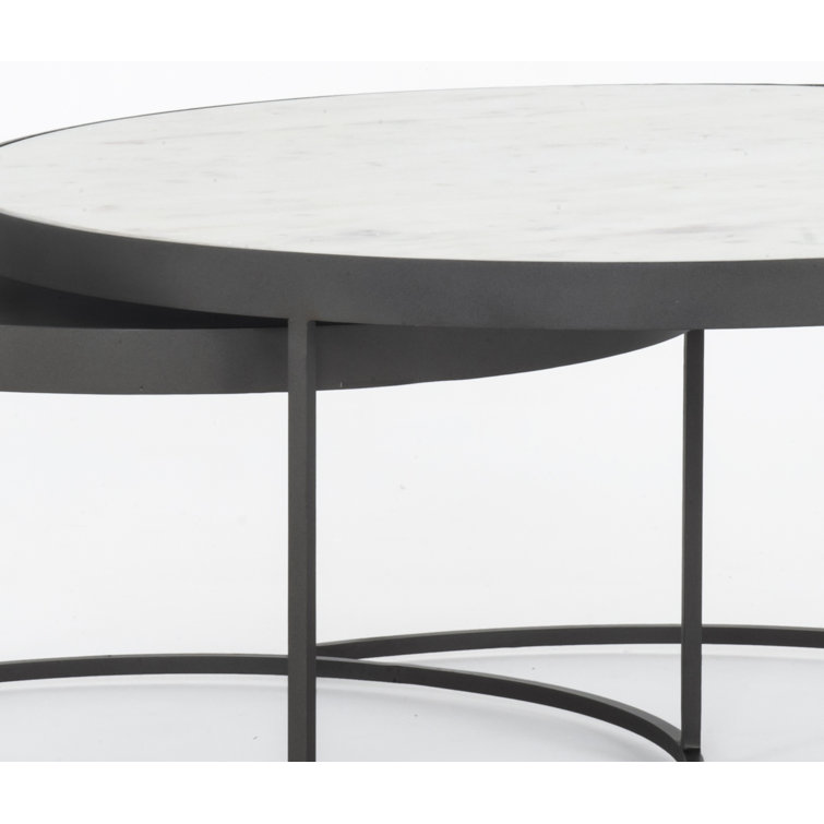 Gray and White Marble Round Metal Nesting Coffee Table