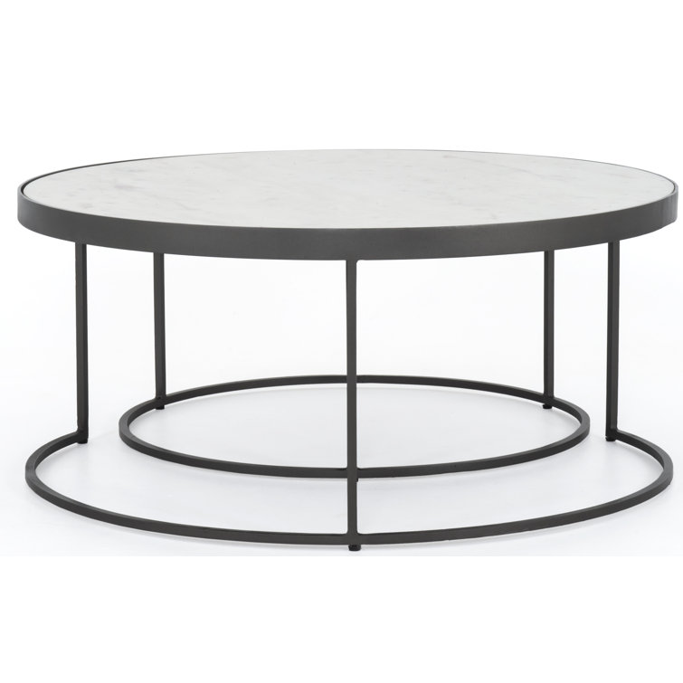 Gray and White Marble Round Metal Nesting Coffee Table
