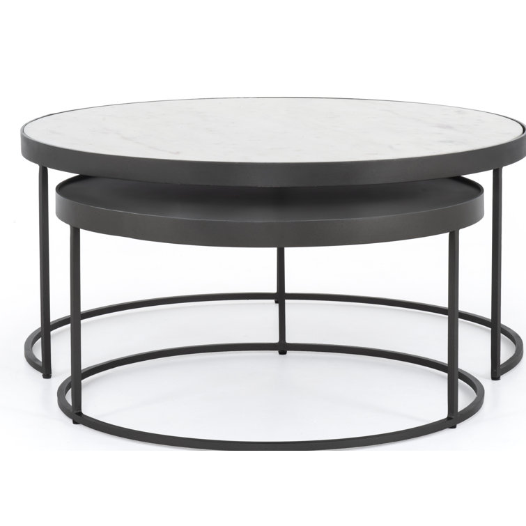Gray and White Marble Round Metal Nesting Coffee Table