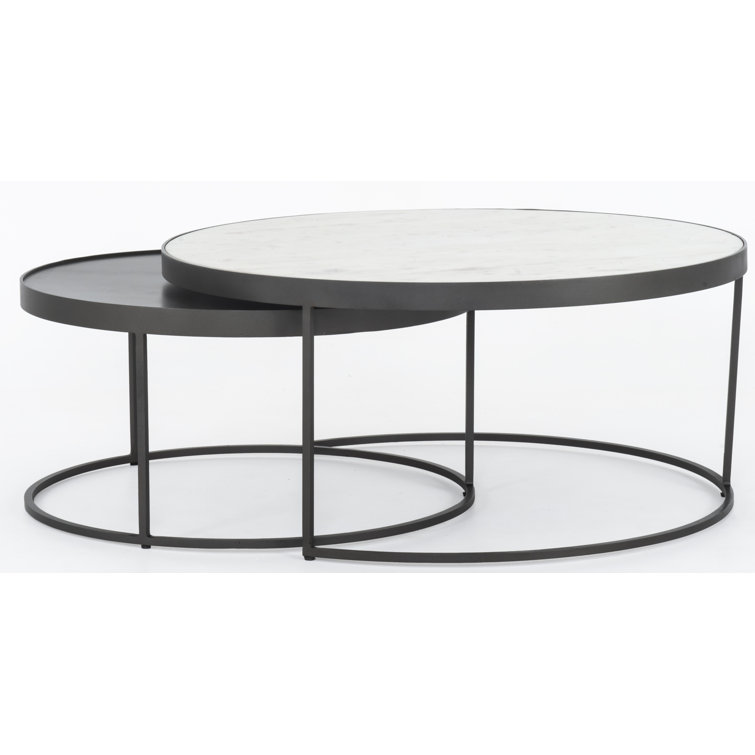 Gray and White Marble Round Metal Nesting Coffee Table