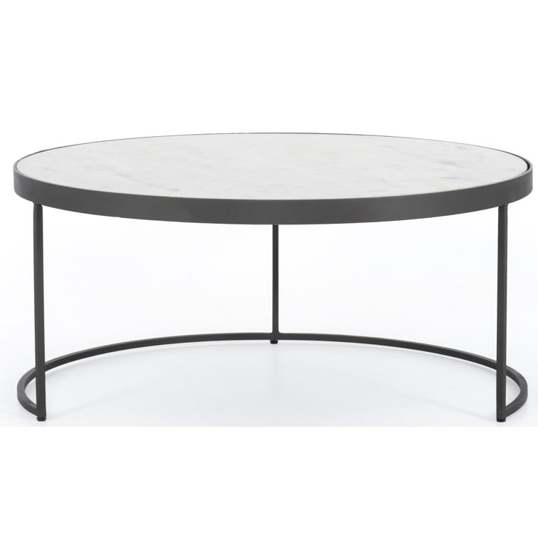 Gray and White Marble Round Metal Nesting Coffee Table
