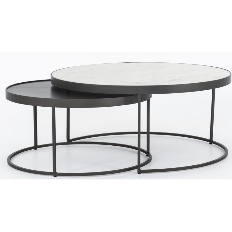 Gray and White Marble Round Metal Nesting Coffee Table
