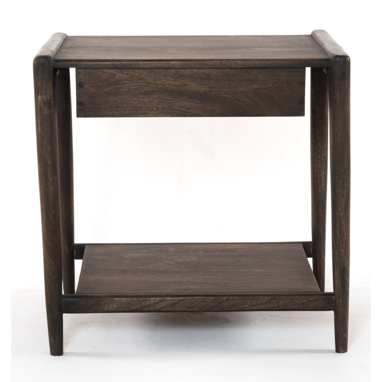 Mid-Century Modern Aged Brown Wood and Metal Square Nightstand with Storage