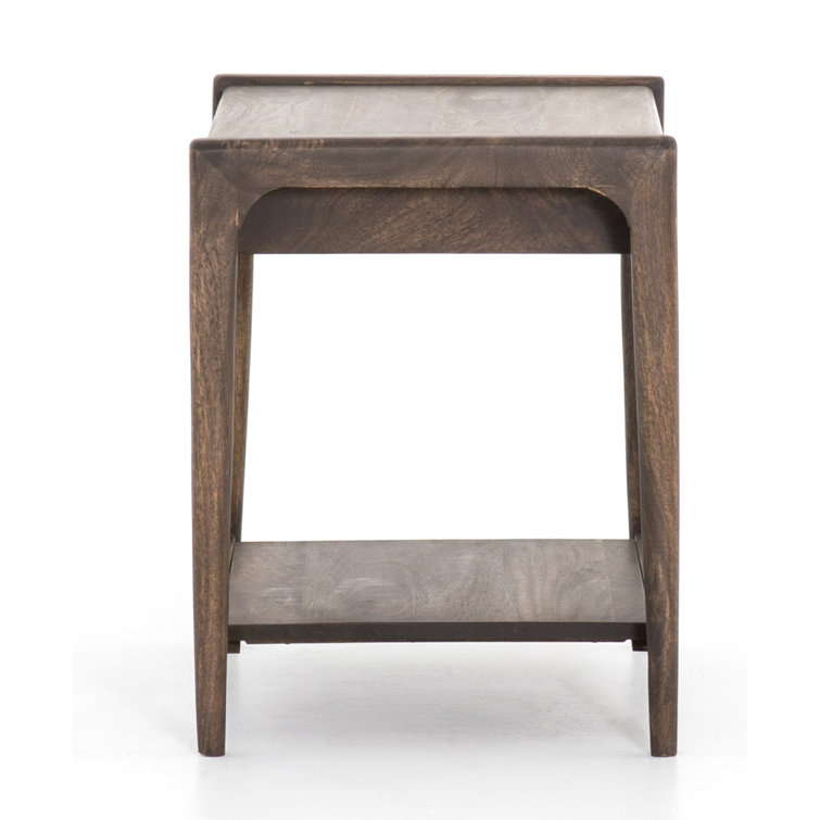 Mid-Century Modern Aged Brown Wood and Metal Square Nightstand with Storage