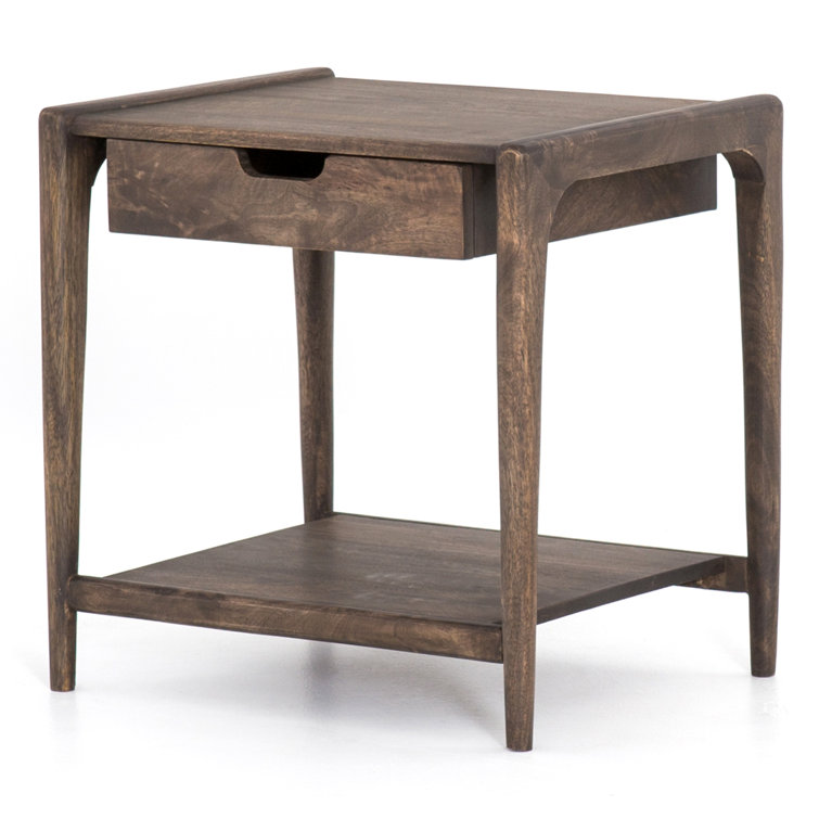 Mid-Century Modern Aged Brown Wood and Metal Square Nightstand with Storage