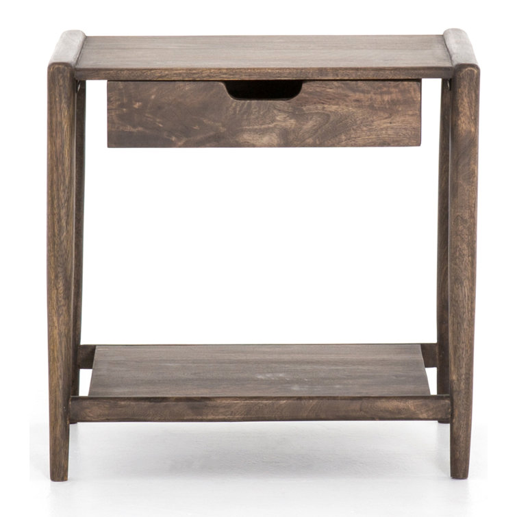 Mid-Century Modern Aged Brown Wood and Metal Square Nightstand with Storage